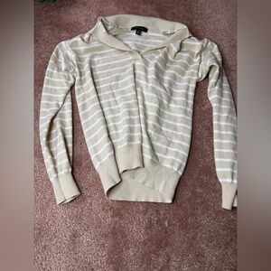 Ann Taylor Beige and White Striped Sweater Top